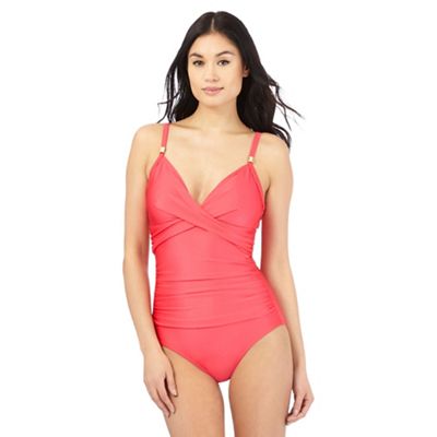 Pink twist front tummy control swimsuit
